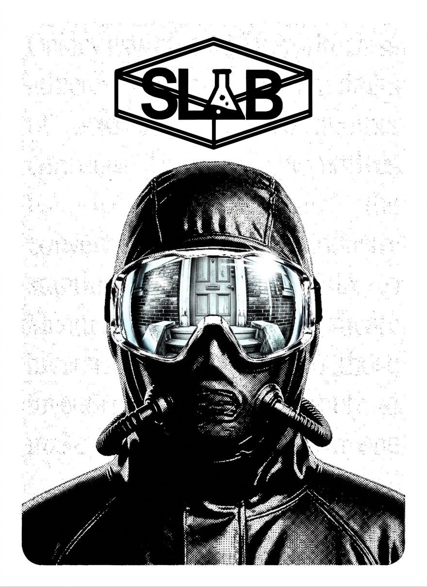 SLAB gas mask halftone poster